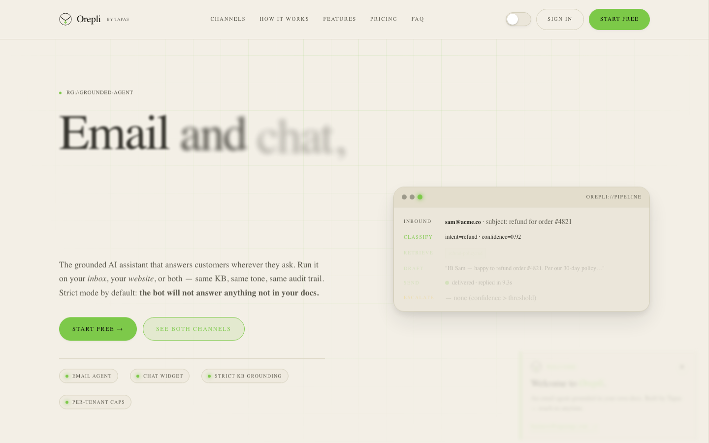 Orepli live product interface